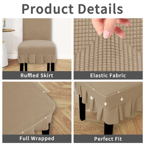 Easy-Going Dining Chair Covers Stretch Parsons Chair Slipcover with Skirt Chair Covers for Dining Room Restaurant Banquet (6 PCS, Khaki)