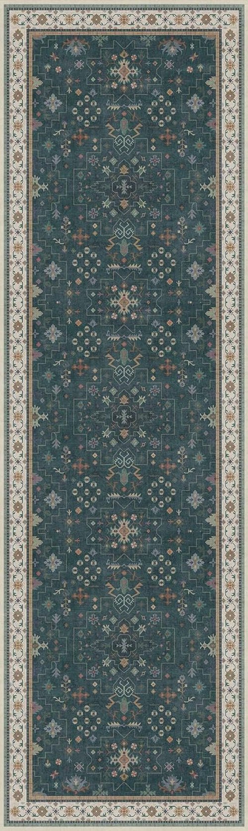 Hazo Haus Dark Green Kitchen Rug - Modern Vintage Boho Floral Design, 10 ft Long, Washable Non-Slip Runner