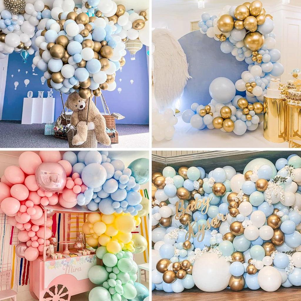 RUBFAC 129-Piece Balloon Set - White & Pastel Blue Latex Balloons for Birthday Party & Baby Shower Decor
