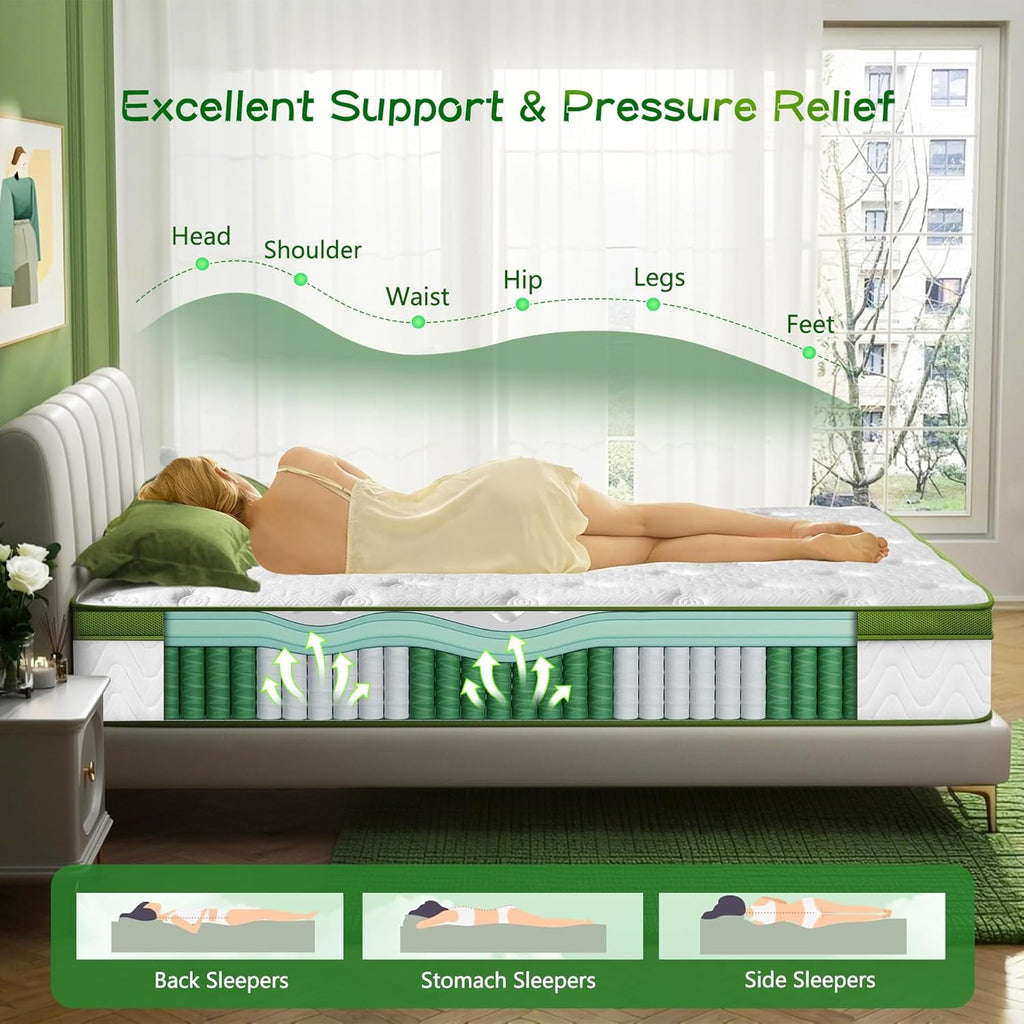 Skiennix Twin Mattress - 10 Inch Memory Foam Hybrid with Pocket Springs | Medium Firm, Pressure Relief