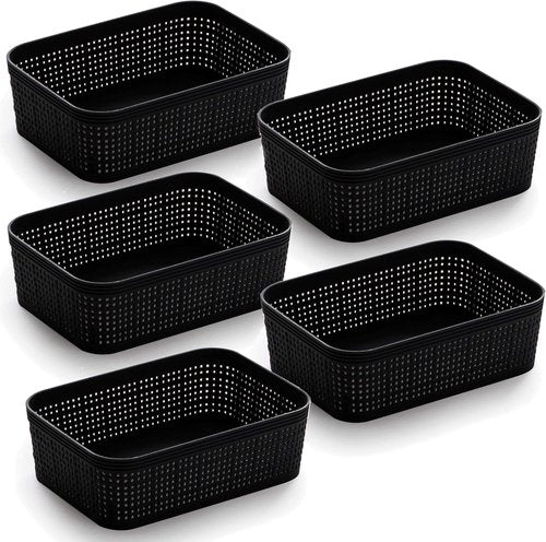 BINO Woven Plastic Basket - Space-Saving Storage Solution | XS Black, 5-Pack | Stylish Home Organization