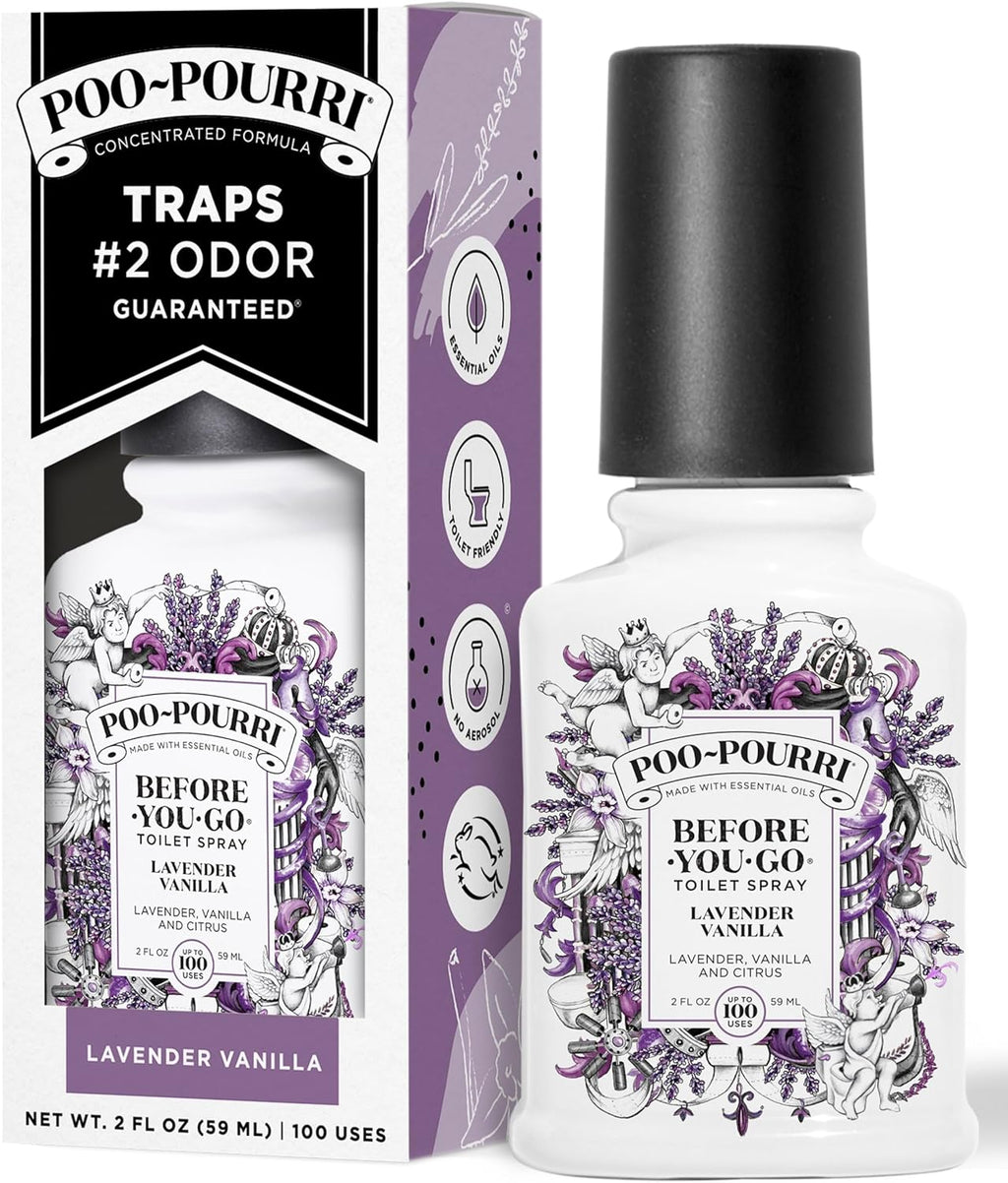 Poo-Pourri Toilet Spray - Lavender Vanilla Odor Eliminator | 2 Fl Oz, Up to 100 Uses, TSA Approved