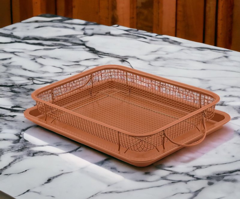Baking with G&S Nonstick Crisper Basket with Baking Pan, Copper, 2 Piece Set, Durable and Easy to Use