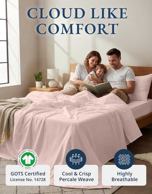 **LANE LINEN RV Queen Sheets Set - 100% Organic Cotton with 15" Deep Pocket Fitted | Short Sepia Rose**