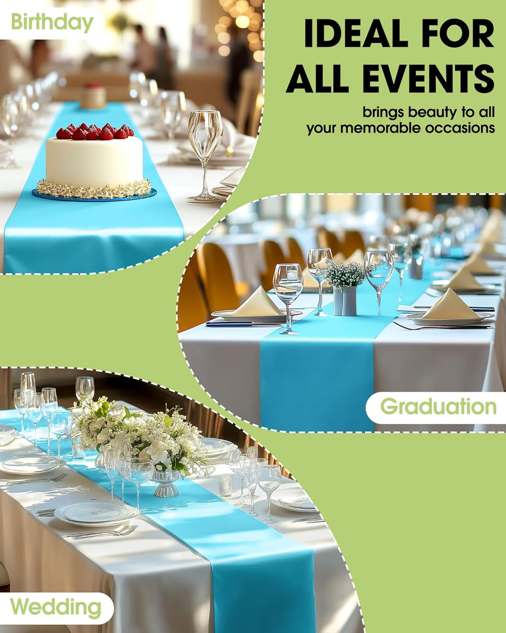 Pureegg Disposable Table Set - 10 Pack of Leakproof White & Blue Tablecloths (54''x108'') & Runners (14''x108'') for Events