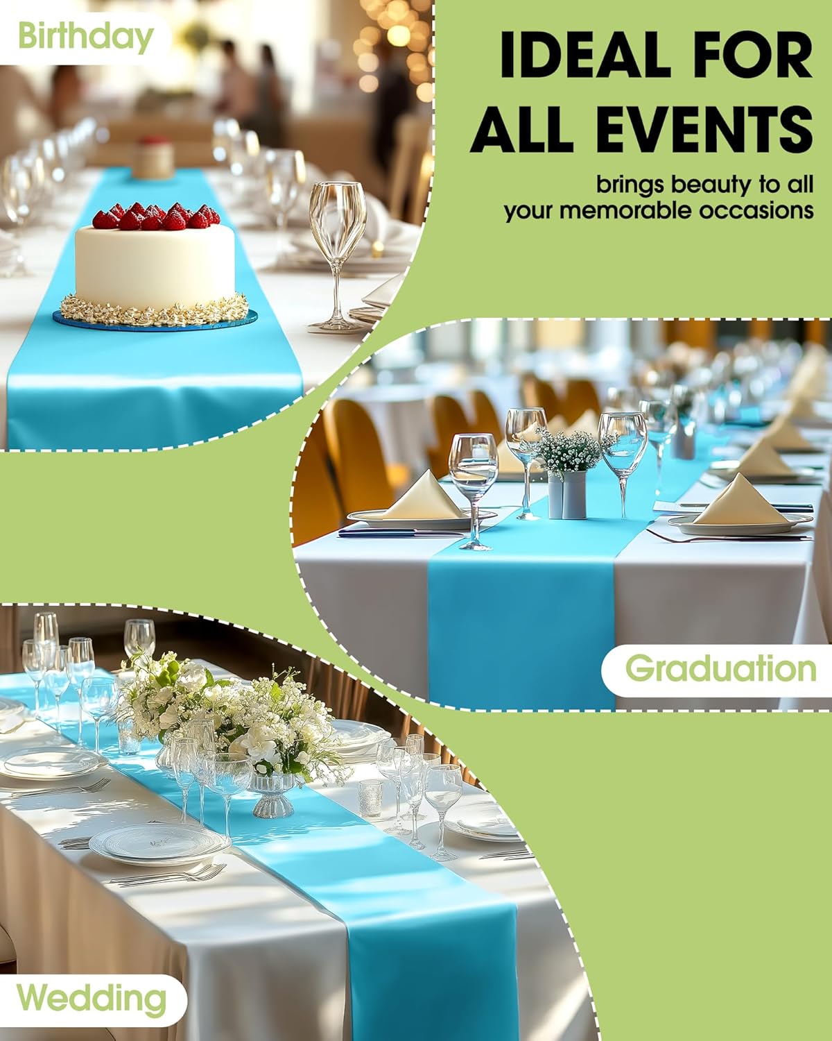 Pureegg Disposable Table Set - 10 Pack of Leakproof White & Blue Tablecloths (54''x108'') & Runners (14''x108'') for Events