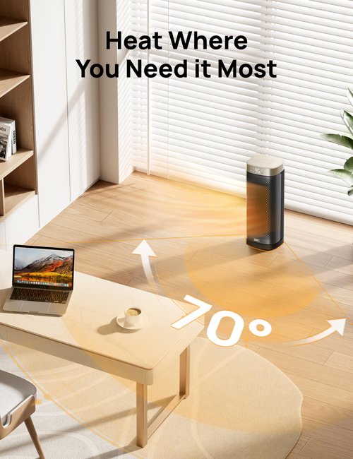 DREO Space Heaters for Indoor Use Large Room, 70 ° Oscillation, Fast Heating Ceramic Electric with Digital Thermostat, Remote Control, 1-12H Timer, Overheat Protection, Safety Heater for Bedroom
