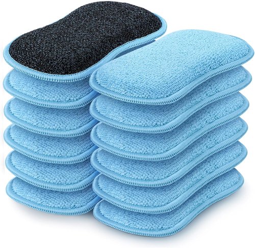 HOMEXCEL Multi-Purpose Scrub Sponges - Non-Scratch Microfiber Kitchen Dish Sponges (12 Pack, Blue)