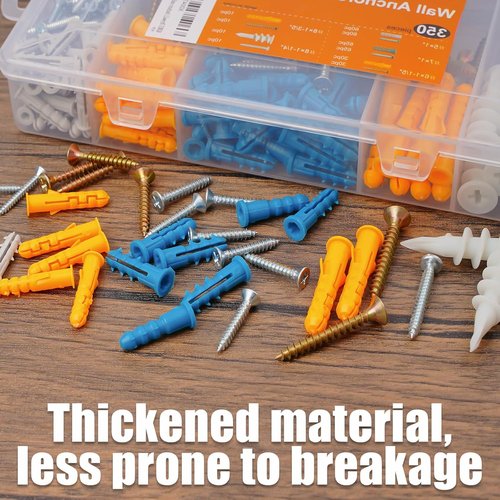 KURUI Drywall Anchors Kit - 350Pcs Assortment for Sheetrock & Concrete | 5 Sizes for Picture Hanging