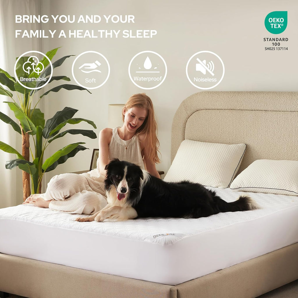 Skiennix Waterproof Mattress Protector - Noiseless Queen Size Pad with Deep Pocket (6-18 Inches) | Soft & Washable Cover for Home & Hotel