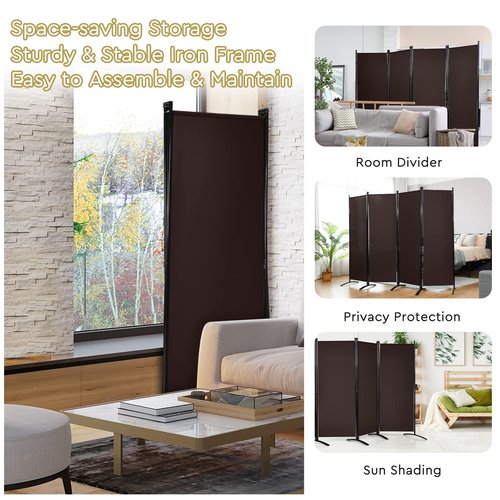 Giantex 4 Panel Room Divider - Folding Privacy Screen for Room Partition, 5.6 Ft Foldable Separator Wall, Brown