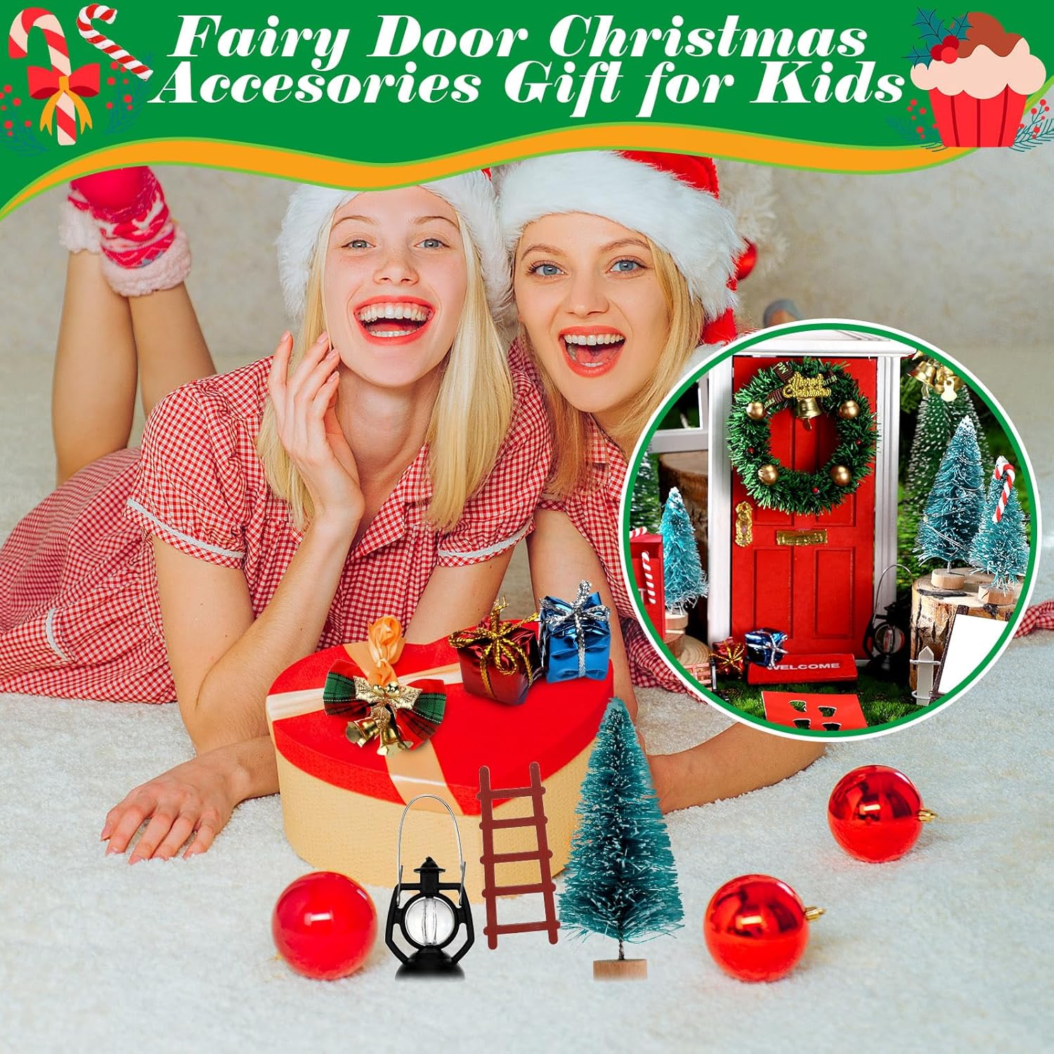 Syhood 29 Pcs Christmas Fairy Door Kit - Enchanted Miniature Outdoor Decor for Holiday Magic