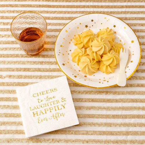 Crisky 50 Counts Cheers to Love Gold Plates for Bridal Shower, Wedding, Engagement, Bachelorett Party Decorations, Dessert, Buffet, Cake Disposable Plates Party Supples, 9" Plate