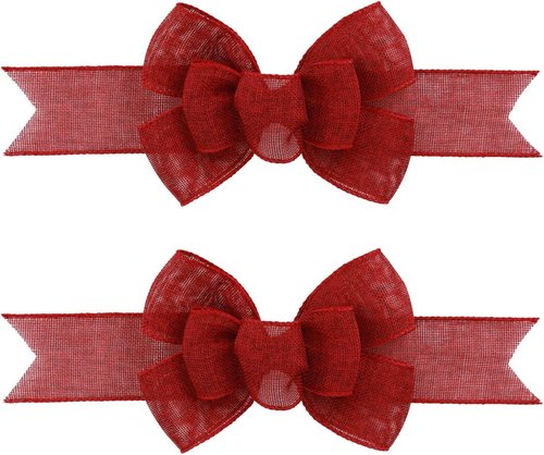 Meseey Burgundy Wired Ribbon - 2 Pcs Handmade Burlap Bows for Wreaths & Gift Wrapping | Outdoor Decor