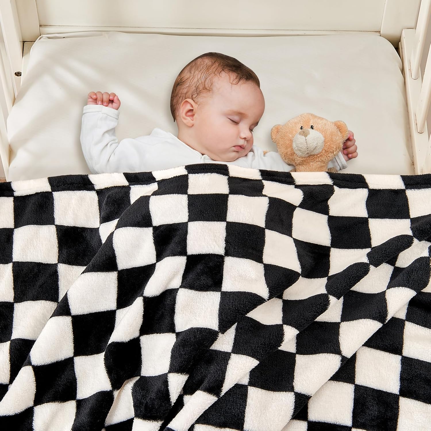 Yurhap Checkered Baby Blanket - Ultra Soft Fleece for Boys & Girls | Cozy 30''x40'' Infant Blanket in Black