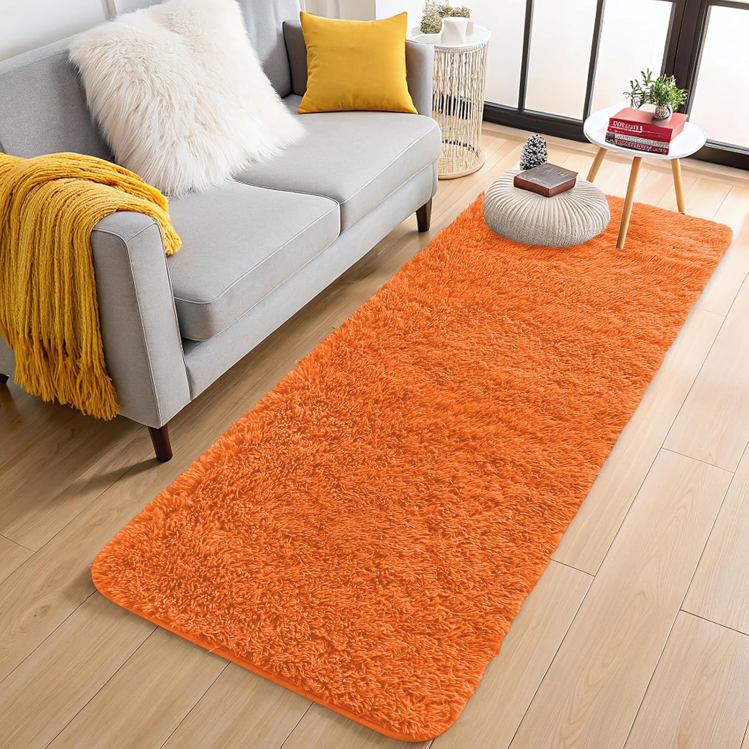 OLANLY Runner Rugs - 2x5 Machine Washable Soft Shaggy Carpet for Bedroom & Hallway | Orange Decor