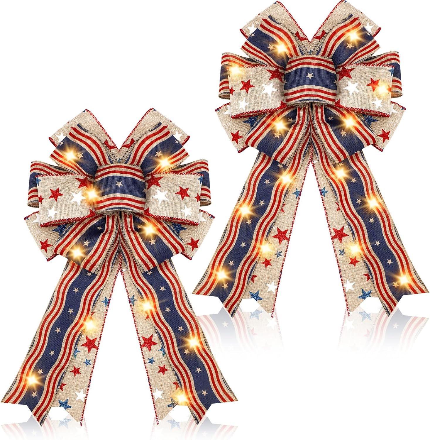 Skiennix Patriotic Lighted Wreath Bow - Large Red, White & Blue 4th of July Decor | Indoor/Outdoor