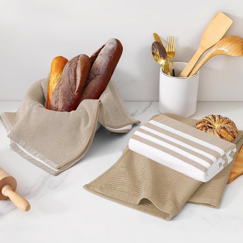 Homaxy Premium Kitchen Towels - Soft & Absorbent 380 GSM Cotton Dish Towels | 18”x28”, 6 Pack, Khaki