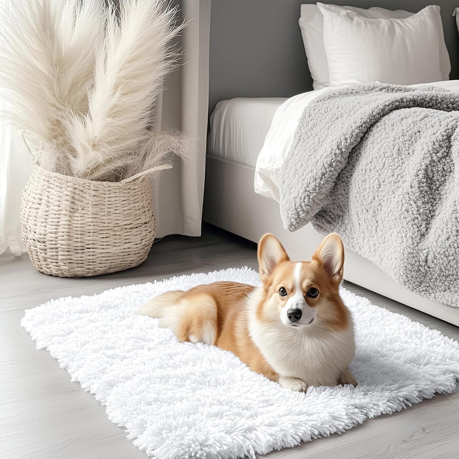 OLANLY Small Bedside Rug - Soft Fluffy Shaggy Entryway Carpet for Bedroom & Nursery | White 2x3 ft