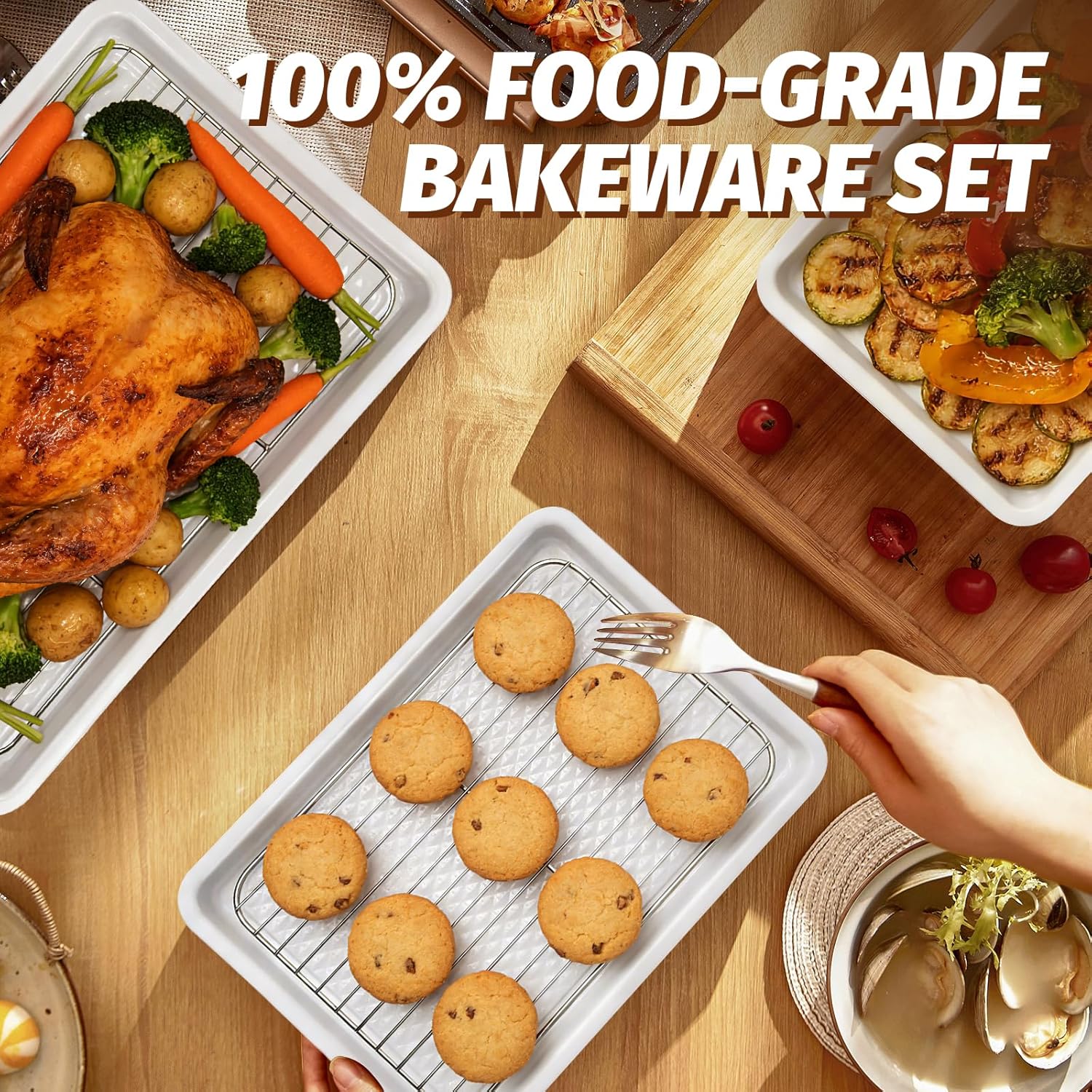 Skiennix Nonstick Ceramic Baking Sheet Set - 2-Pack 13x9 Inch | Oven Safe, Non-Toxic, Dishwasher Safe