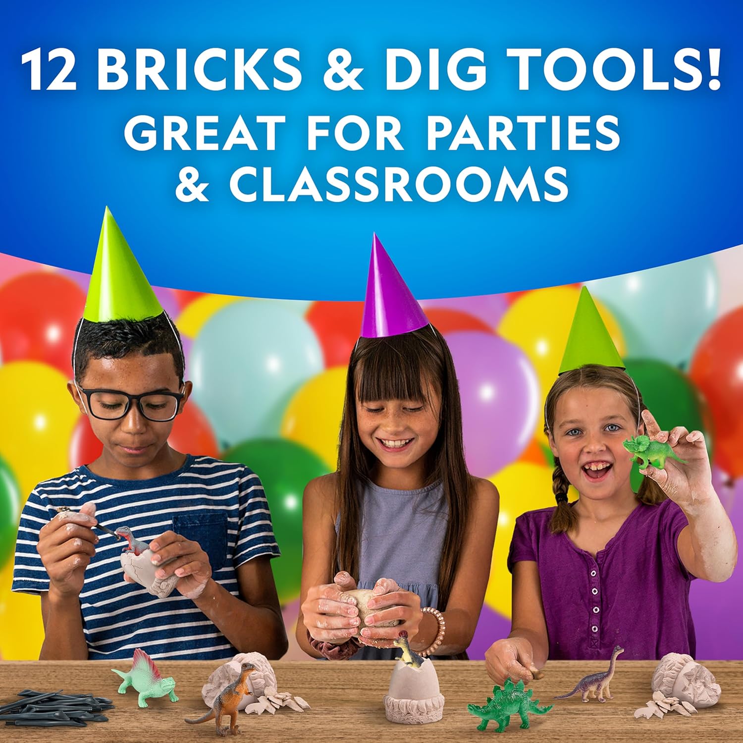 National Geographic Dinosaur Dig Kit - 12 Dino Shaped Dig Bricks with Figures & Excavation Tools | STEM Toy for Kids