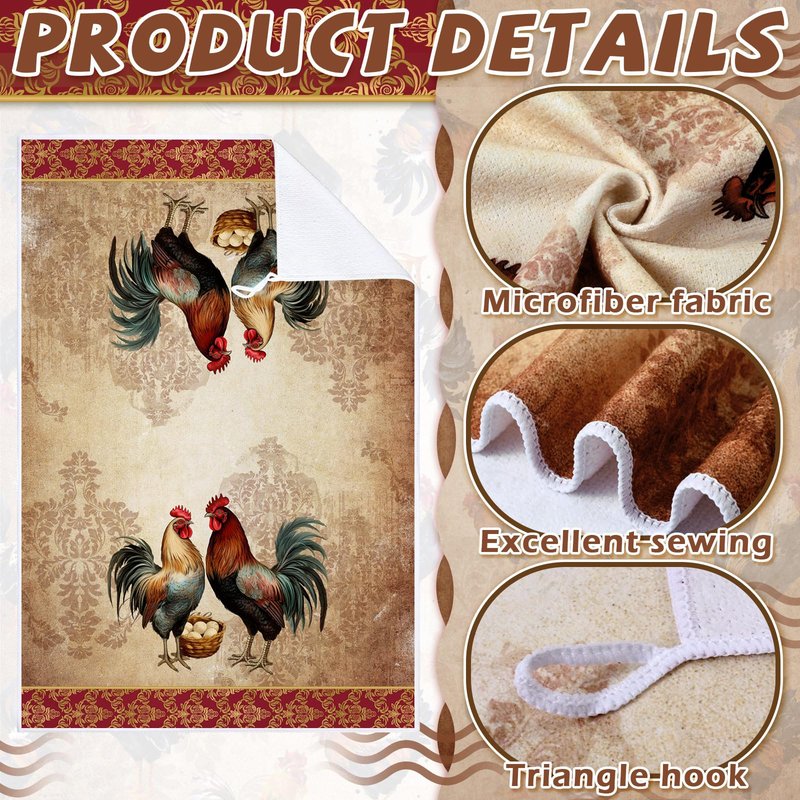 Bencailor 6 Pcs Farmhouse Kitchen Towels Chicken Rooster Kitchen Decor Farm Animal Hand Towels for Cooking Baking Housewarming Gift,15.75 x 23.62 inch(Golden Brown,Rooster)