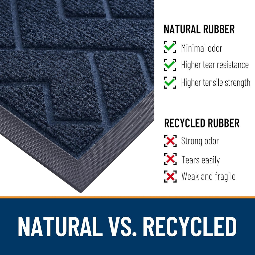 OLANLY Waterproof Front Door Mat - All-Season Indoor/Outdoor Doormat | Sturdy Natural Rubber, Herringbone Brick (Blue, 29.5x17)