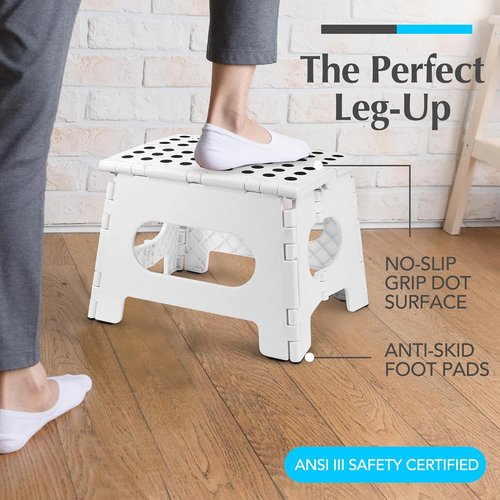 Handy Laundry Folding Step Stool - Lightweight & Sturdy for Adults and Kids - Easy One Flip Open | White - 9 Inch