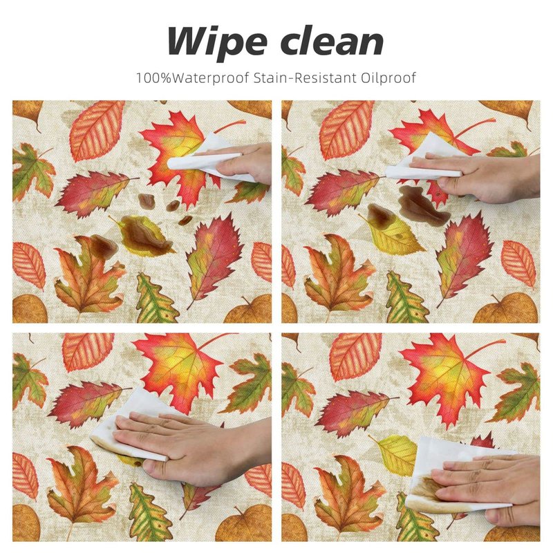WOAIDY Elastic Edged Round Fall Maple Leaves Fitted Table Cloth Cover, Home Decorative Tablecloth for Indoor Outdoor Kitchen Party, Fits 40" - 44" Tables, Small