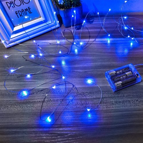 Ariceleo LED Fairy Lights - Battery Operated Mini Copper Wire String Lights | 5m/16ft Blue for Bedroom & Parties