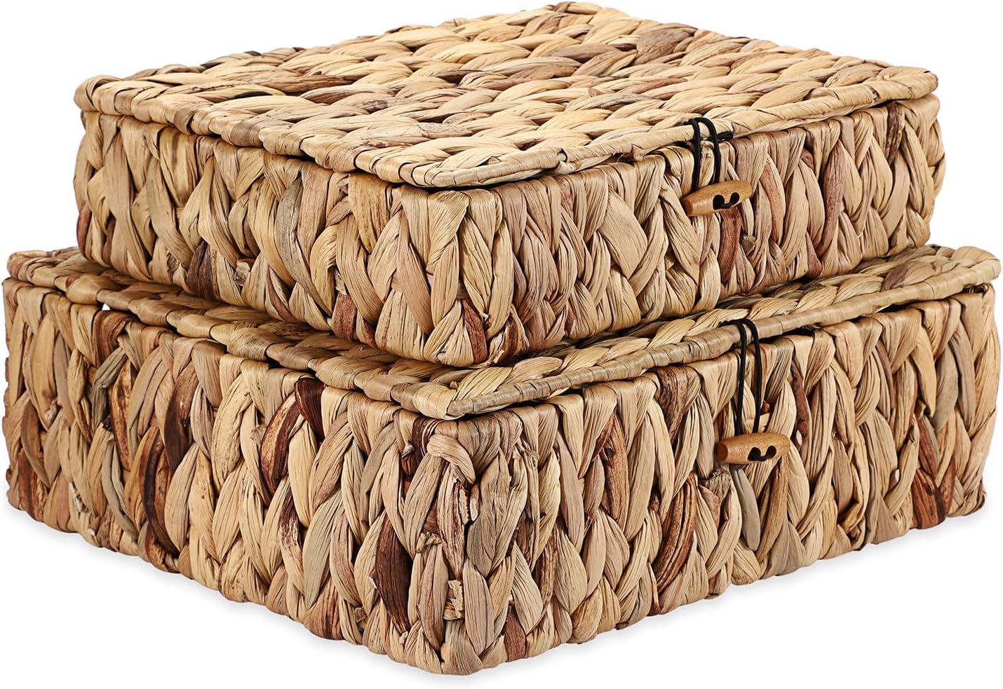 Regine Switzerland Handwoven Shelf Basket Set - Natural Water Hyacinth Bins with Lids for Stylish Home Organization