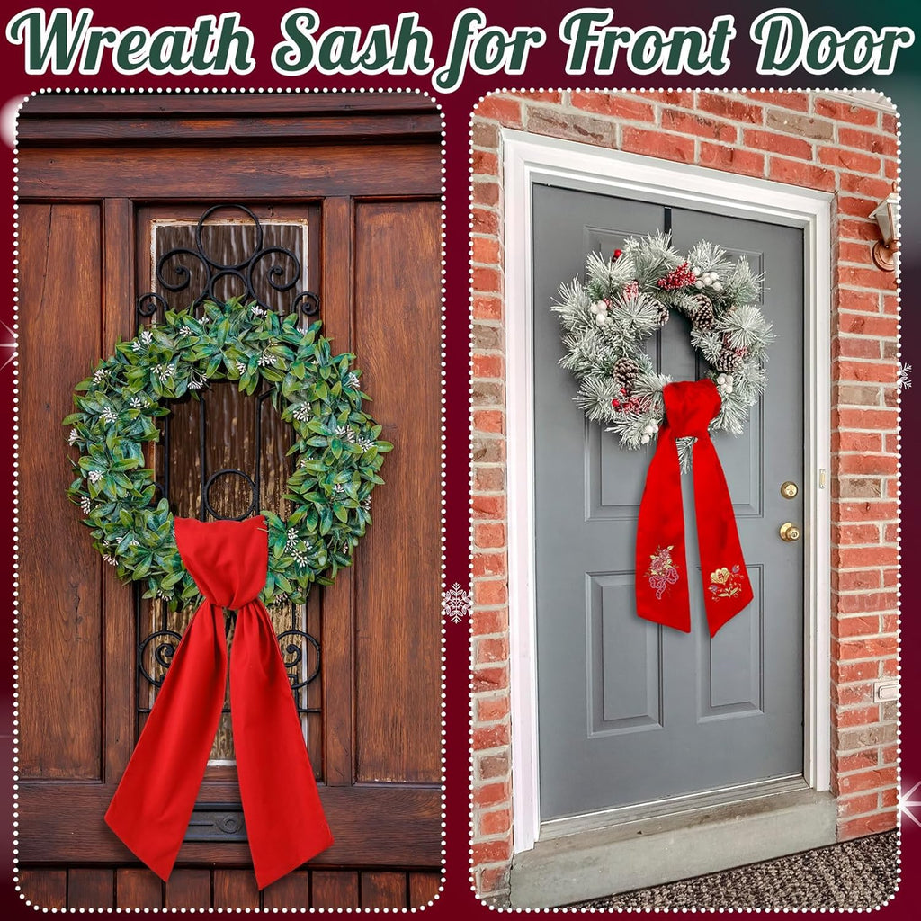 VitalCozy Wreath Sash Set - 4 Pcs Blank Embroidery Sashes for Front Door Decor | Red (4.49" X 56.30")