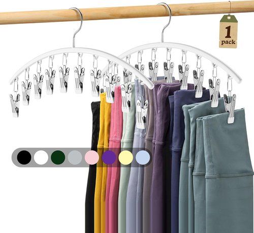 Legging Organizer - Metal Yoga Pants Hanger with Rubber Coated Clips | Space-Saving Closet Solution - White