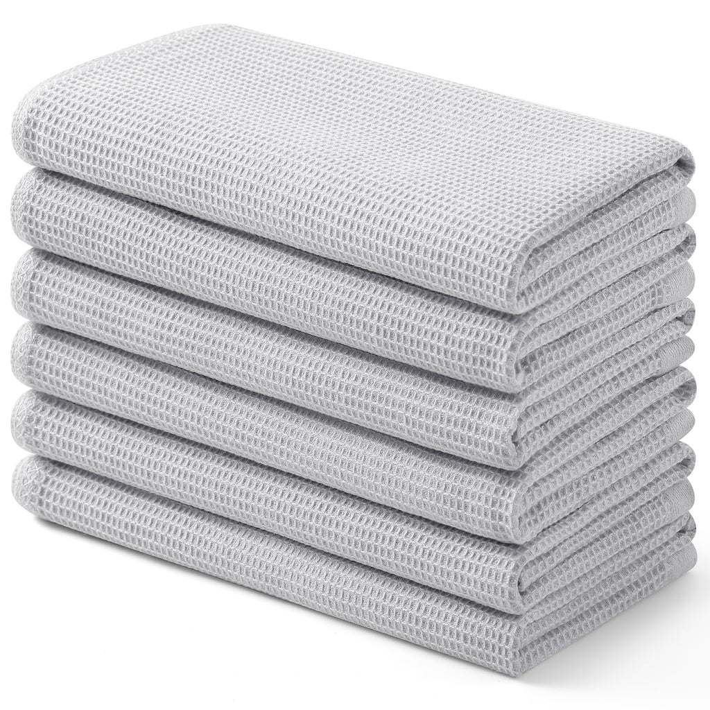 Homaxy 100% Cotton Waffle Weave Kitchen Towels - 6 Pack Soft and Absorbent Dish Towels - 16 x 26 Inches Quick Dry Hand Towels - Light Grey