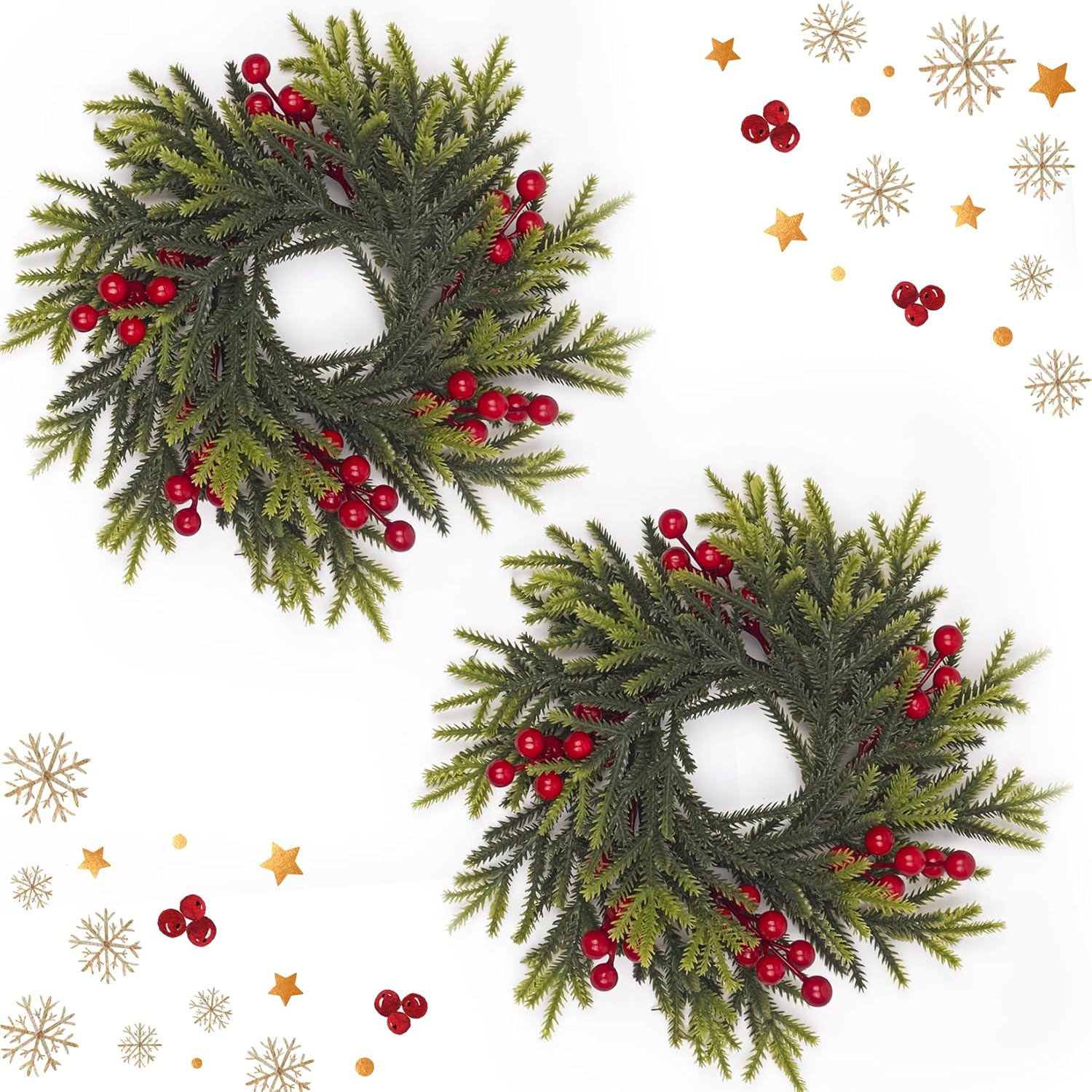 Regine Switzerland Christmas Candle Rings - 11.6 Inch Artificial Pine & Red Berries | Perfect for Holiday Decor & Centerpieces