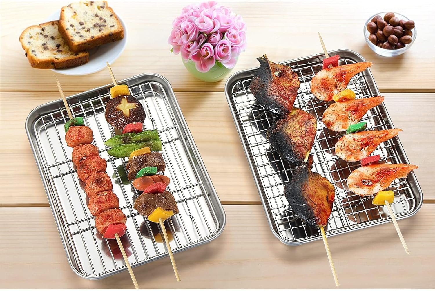 Yododo Baking Sheet Set - 4-Piece Stainless Steel Cookie Tray with Cooling Racks | Non-Toxic, Easy Clean, 9-Inch
