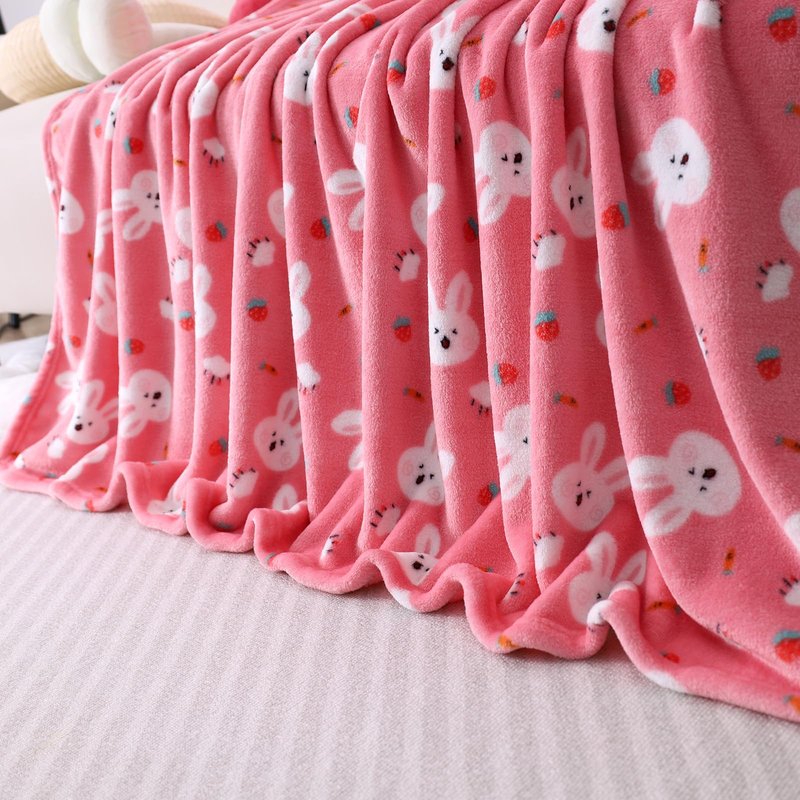 Warm Soft Toddler Fleece Blankets for Girls with Cartoon Bunny Pattern Print - Cozy Fuzzy Plush Flannel Kids Throw Blanket for Daycare & School - 50x60 inches (Pink)