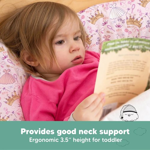 Dear Princess Toddler Pillow - Soft & Breathable Organic Cotton Travel Pillow with Case | 13x18 Inches for Ages 2-5