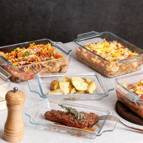 Glass Casserole Dish Set by [Brand Name] - Oven Safe Rectangular Mini Baking Dish with Lid | 5.7in x 7in