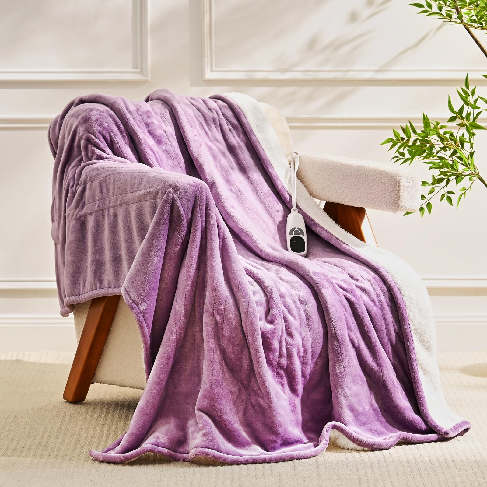 EDENLUNE Electric Heated Blanket Twin Size - 62"x84" Heating Blanket with 9 Heat Levels & 1-10 Hours Timer, Fast Heating Flannel Blanket ETL Certified Machine Washable, Great Gift Idea - Purple