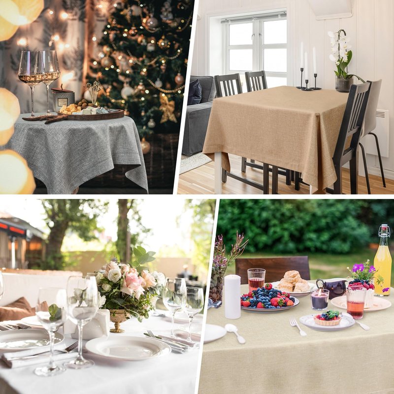 NEWISHER Farmhouse Oval Hemstitch Border Tablecloth Neutral Faux Linen Table Cloth Rustic Table Cover for Dining Kitchen Party Holiday Home (Beige, 60x84 Inch)