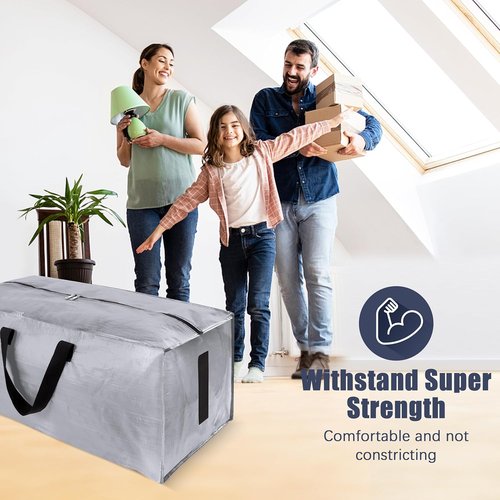Homesure Large Moving Bags - 12 Pack Water-Resistant Storage Totes with Zippers & Handles | Heavy Duty, Space-Saving Design (Silver)