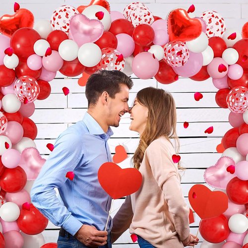 Amandir 263PCS Valentine's Day Balloon Arch Kit - Foil & Latex Heart Balloons in Red, Pink, White