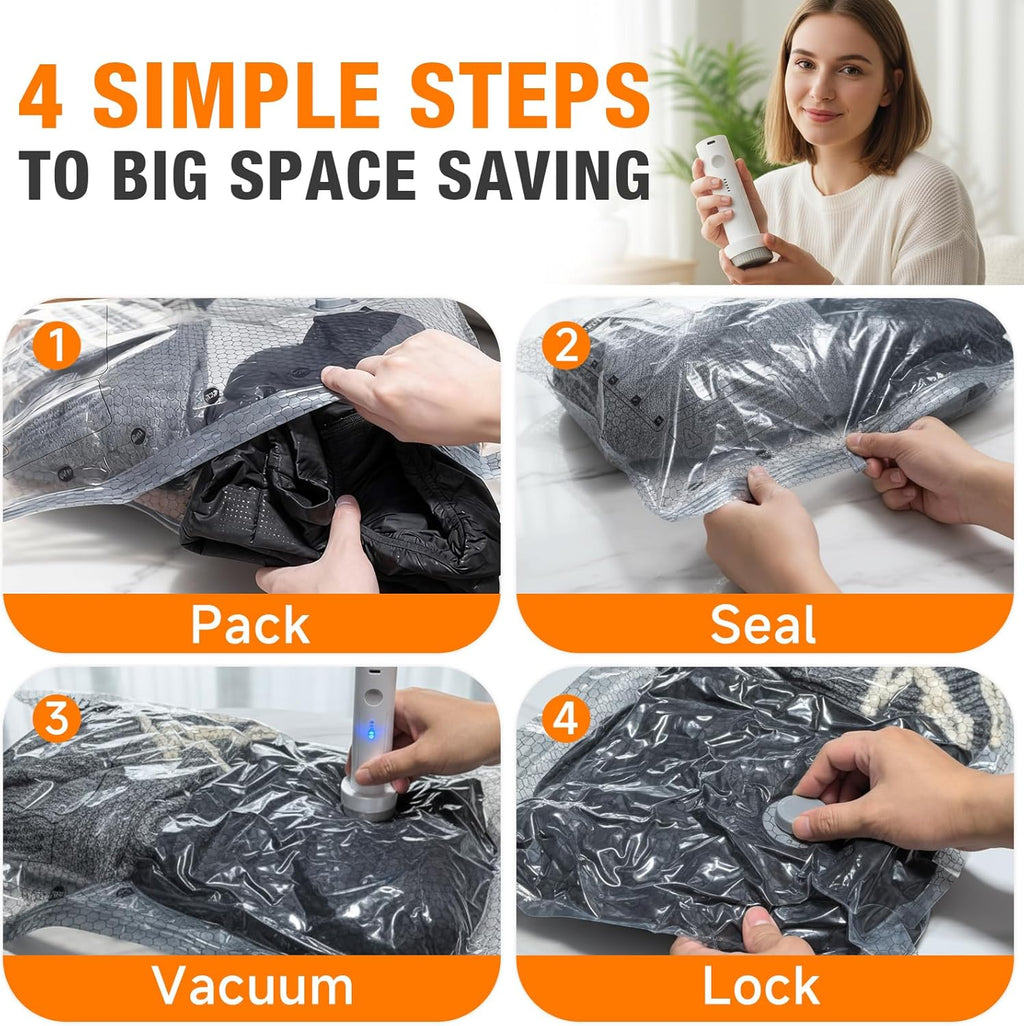 Space Saver Vacuum Storage Bags - Portable Electric Pump for Clothing & Blankets | 15 Combo Set (5L/5M/5S)