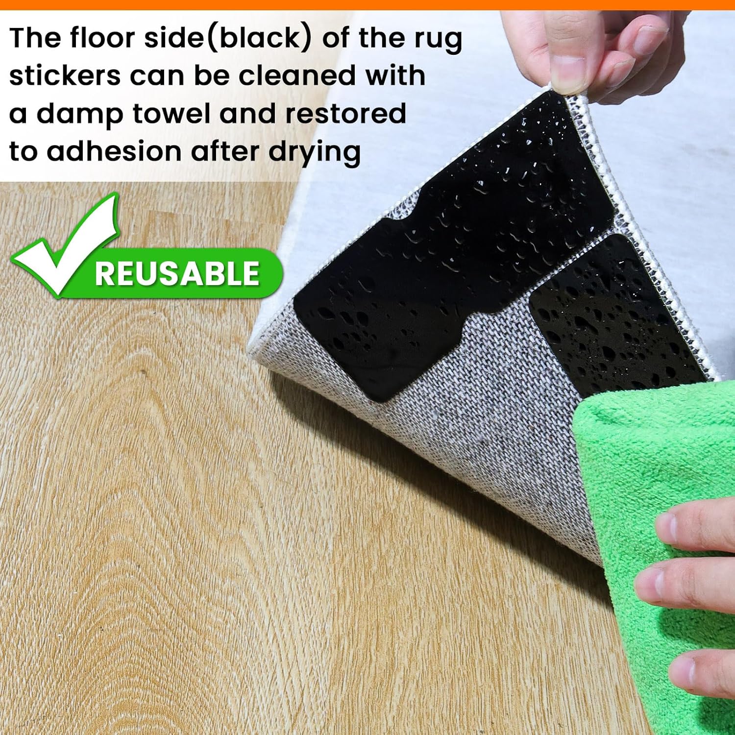Skiennix Non-Slip Rug Grippers - Reusable Carpet Tape Pads for Hardwood & Tile Floors | 12 Pack