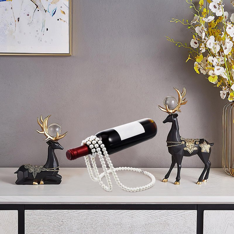 BESPORTBLE Artificial Pearl Necklace Floating Wine Rack, Metal Wine Bottle Holder Novelty Single Wine Bottle Stand for Bar and Home Decoration