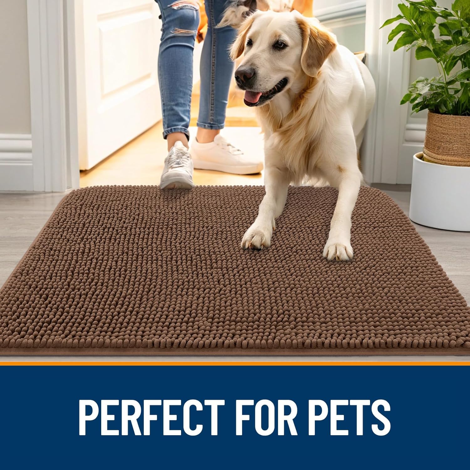 OLANLY Dog Door Mat - Absorbent Non-Slip Chenille Mat for Muddy Paws | 40x24 Mocha Color