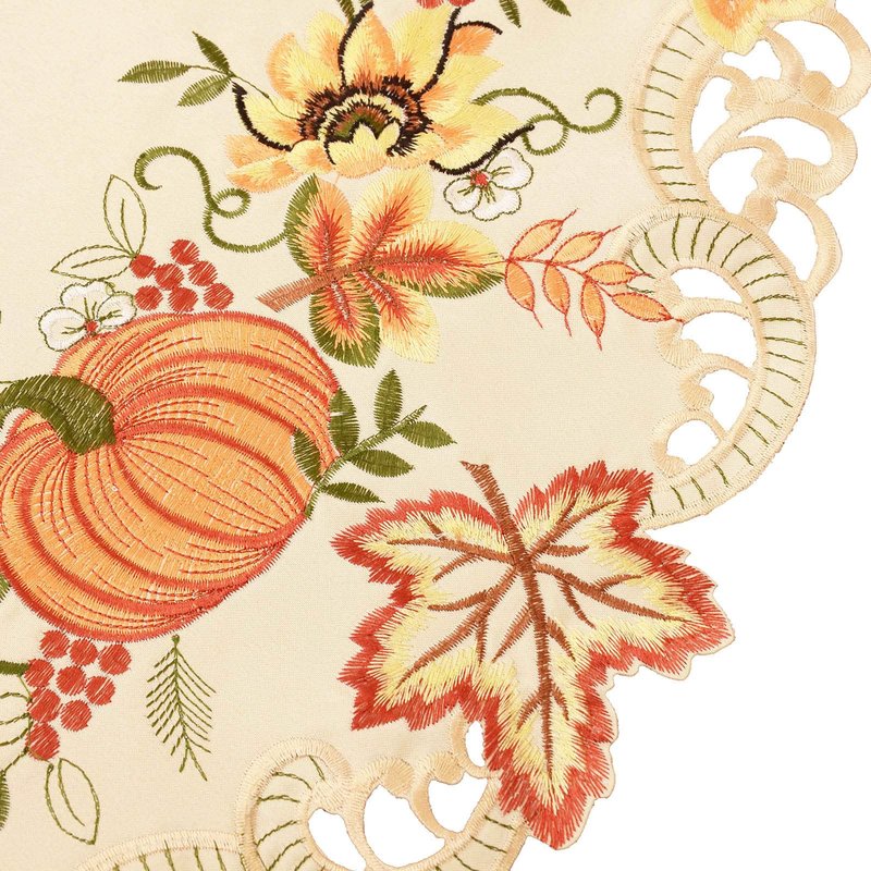 Simhomsen Beige Embroidered Pumpkins Fall Autumn Mantel Shelf Top Scarf Runner for Thanksgiving (70 × 17 inches)
