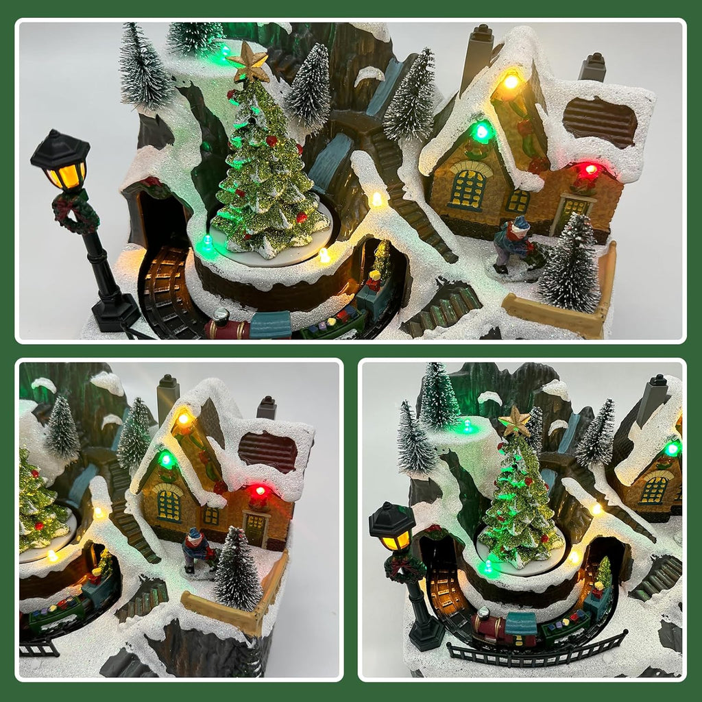 Tarocynn Christmas Village House Figurine - Musical & Light-Up Moving Tree & Train Display
