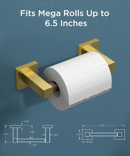 FORIOUS Toilet Paper Holder - Stainless Steel Rustproof Double Post Pivoting Design | Brushed Gold Finish